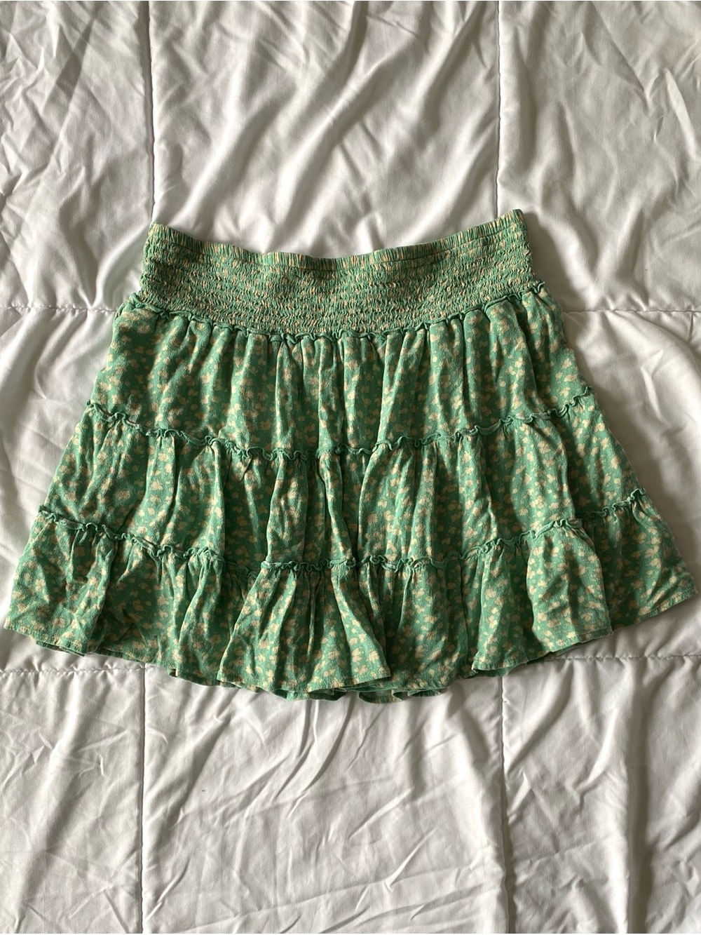 American Eagle Outfitters Green Floral Ruffle Skirt